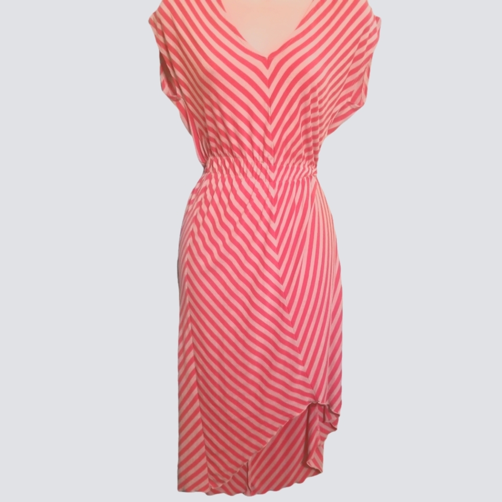 Charlotte Russe Red & White Striped Patterned High Low Dress Size Small - Picture 1 of 10